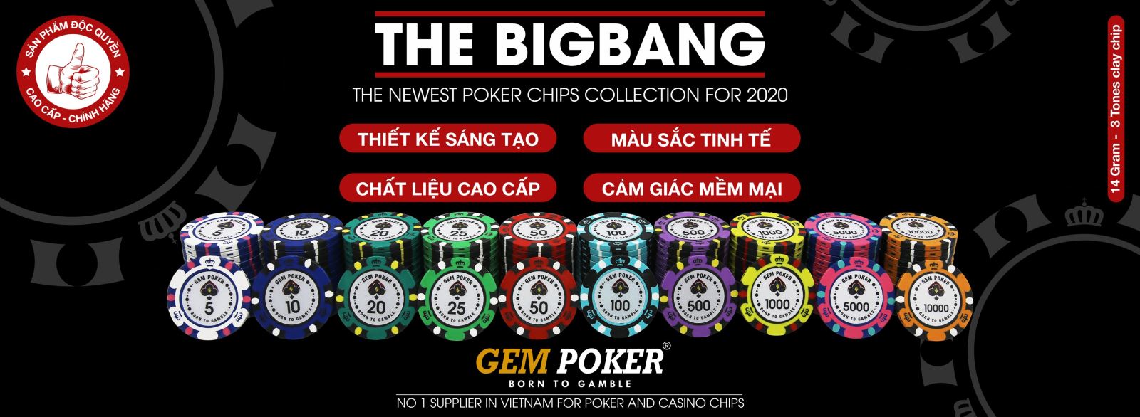 200 Chip Poker Clay BIGBANG 3 Tones Có Số
