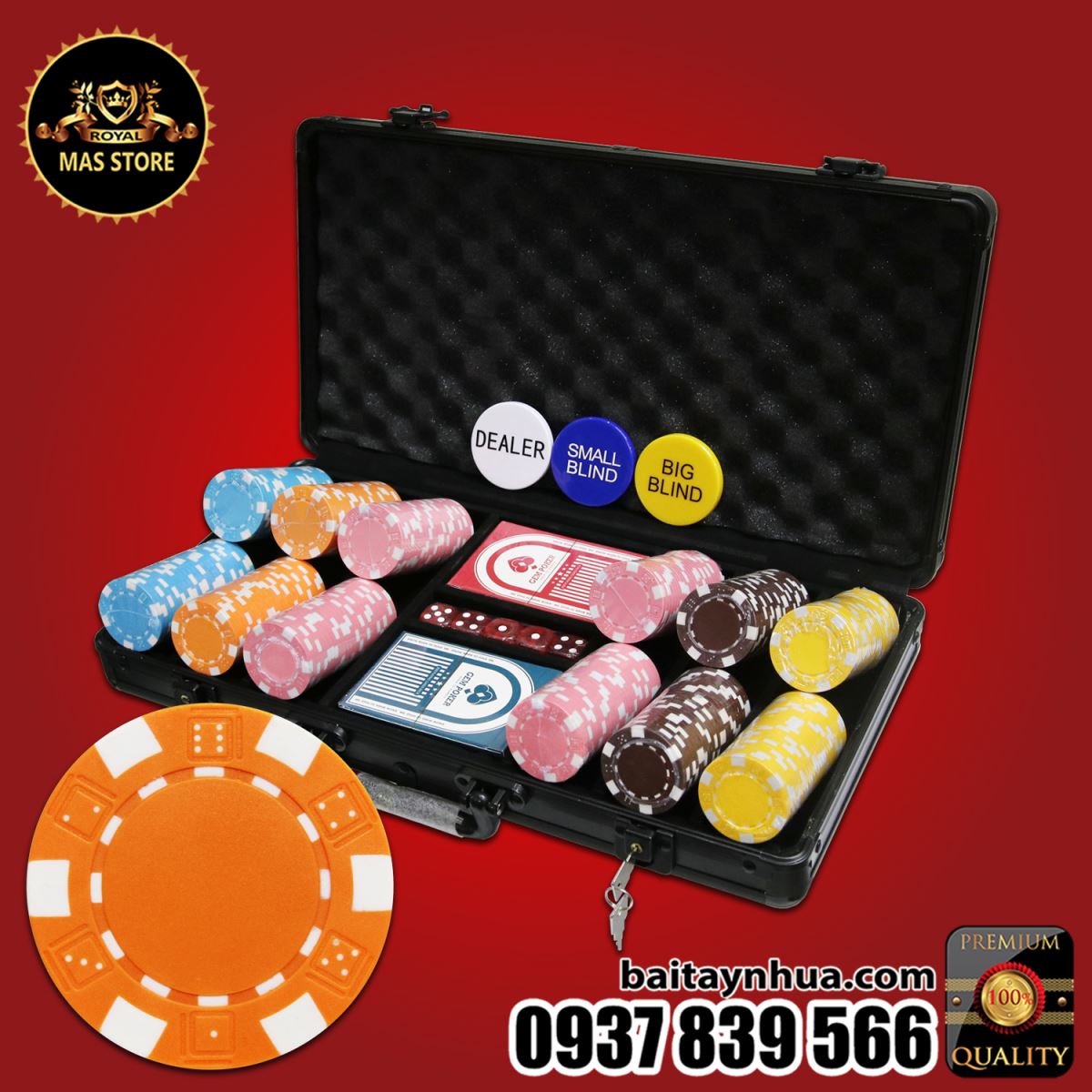 300 Chip Poker ABS 5 Màu Cao Cấp