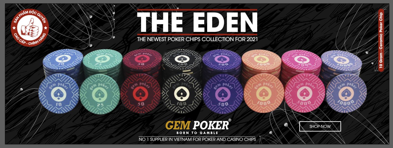 Travel Set 500 Chip Poker Sứ Ceramic GEM Eden
