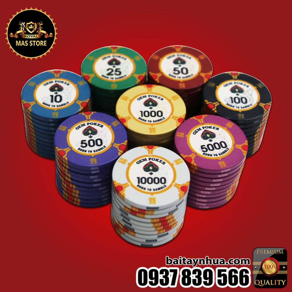 Travel Set 500 Chip Poker Sứ Ceramic GEM Ox