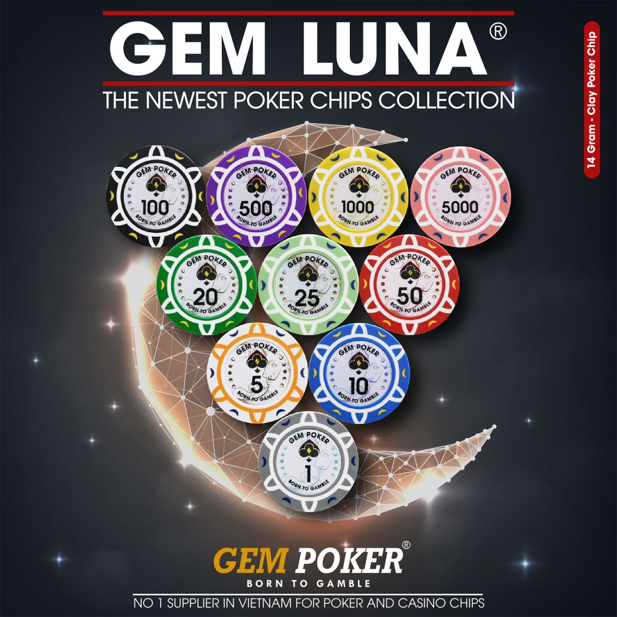 300 Chip Poker Clay GEM Luna 2022