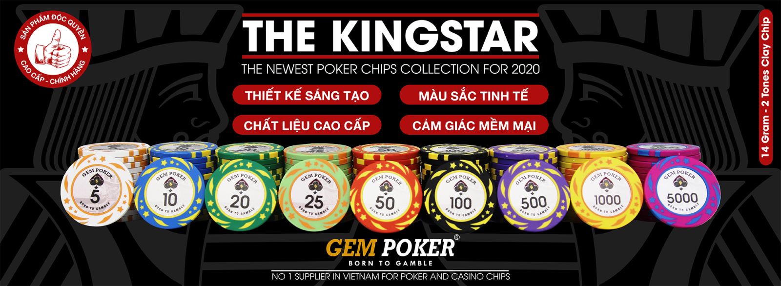 GEM Travel 500 Chip Poker Clay Kingstar Có Số