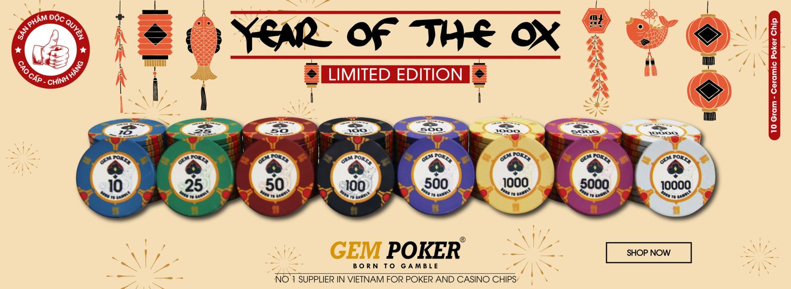 Travel Set 500 Chip Poker Sứ Ceramic GEM Ox