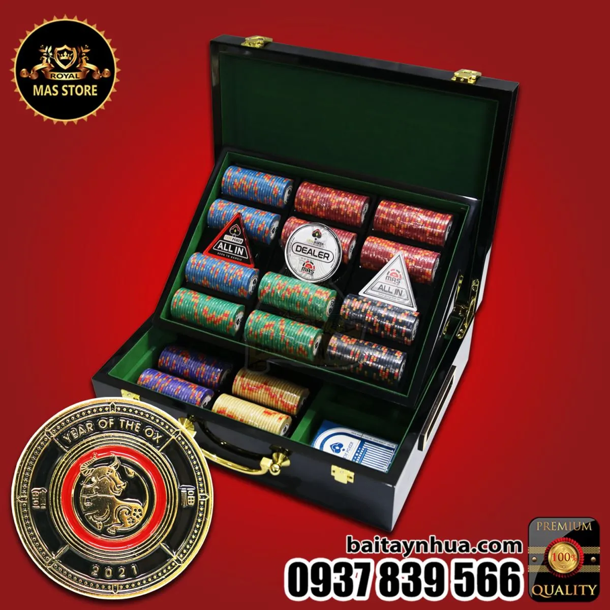 500 Chips Sứ CERAMIC Cao Cấp - Vali Gỗ GEM OX