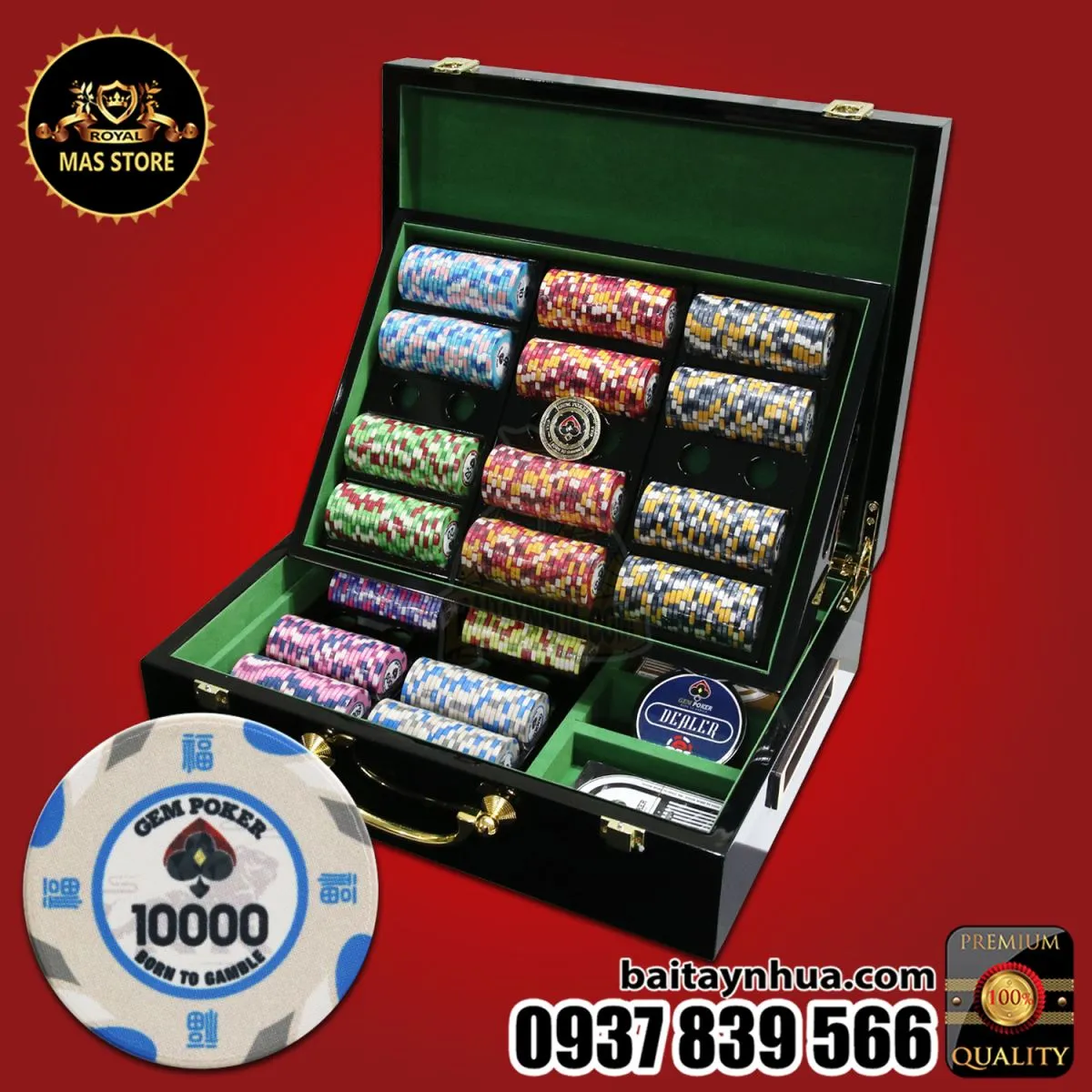 500 Chips Sứ CERAMIC Cao Cấp - Vali Gỗ GEM Tiger® 2022