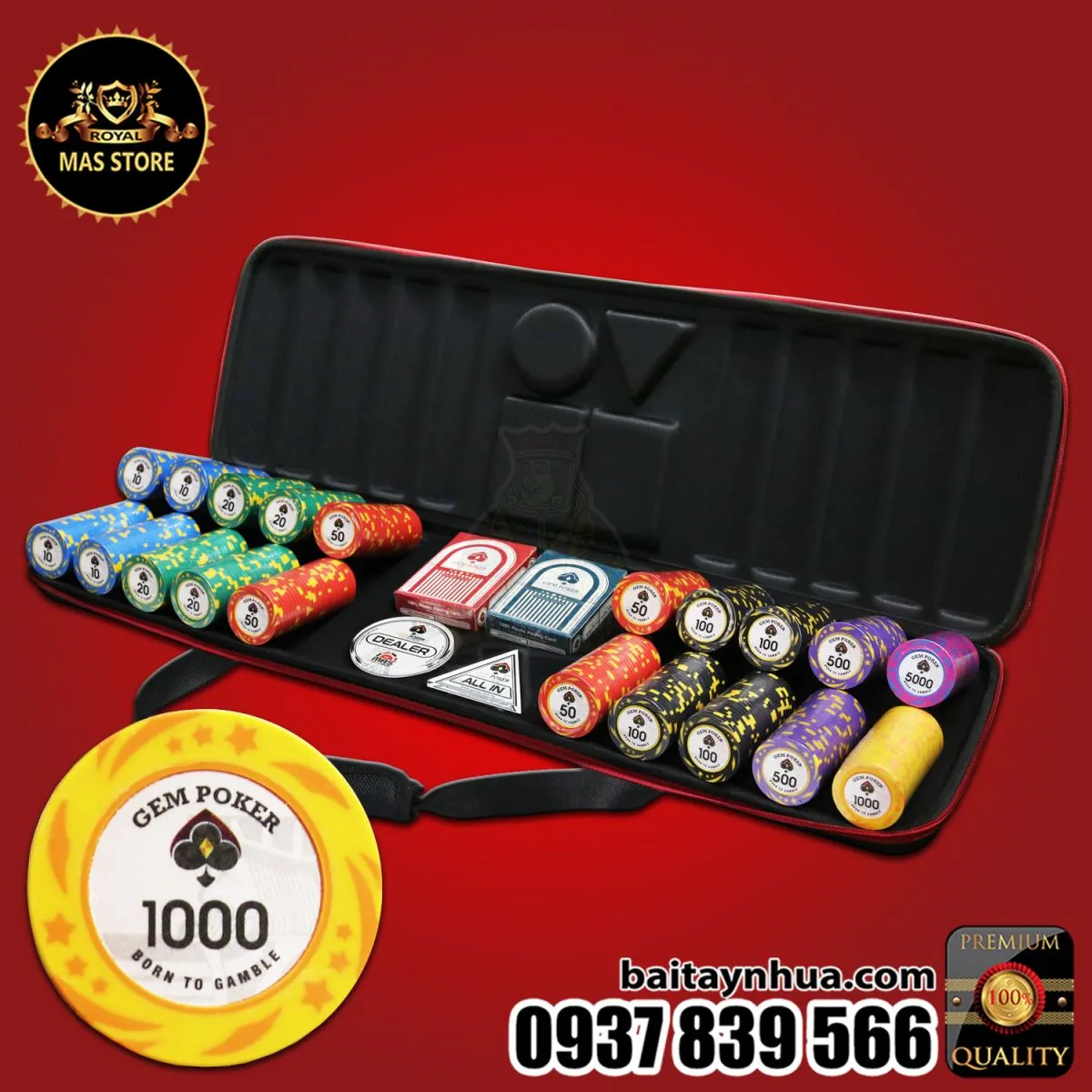 GEM Travel 500 Chip Poker Clay Kingstar Có Số