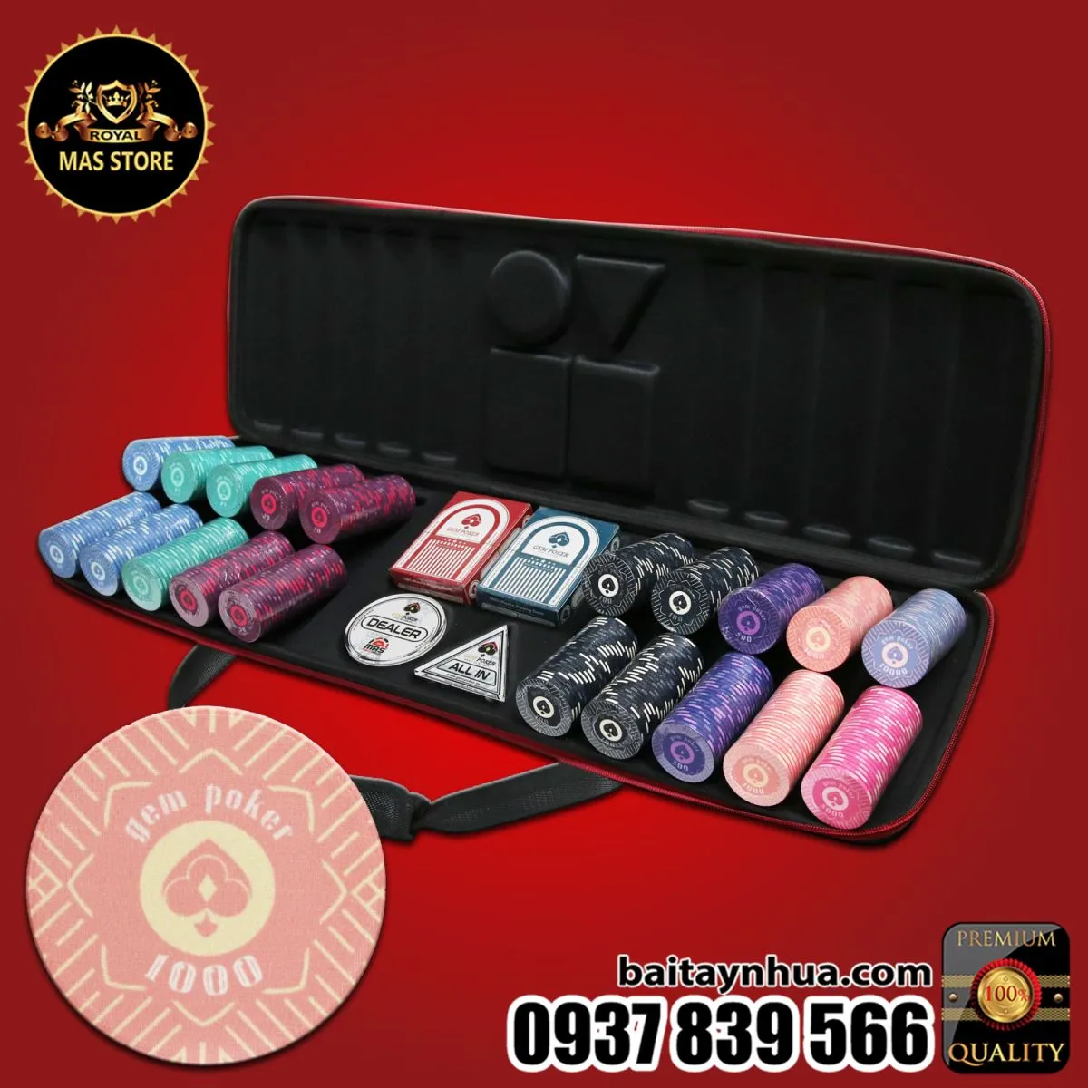 Travel Set 500 Chip Poker Sứ Ceramic GEM Eden