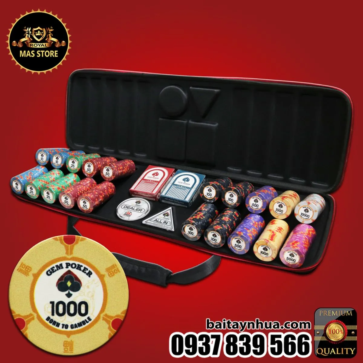 Travel Set 500 Chip Poker Sứ Ceramic GEM Ox